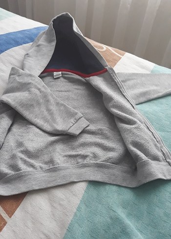 12-18 Ay Beden Erkek Çocuk Gri Kapüşonlu Fermuarlı Sweatshirt