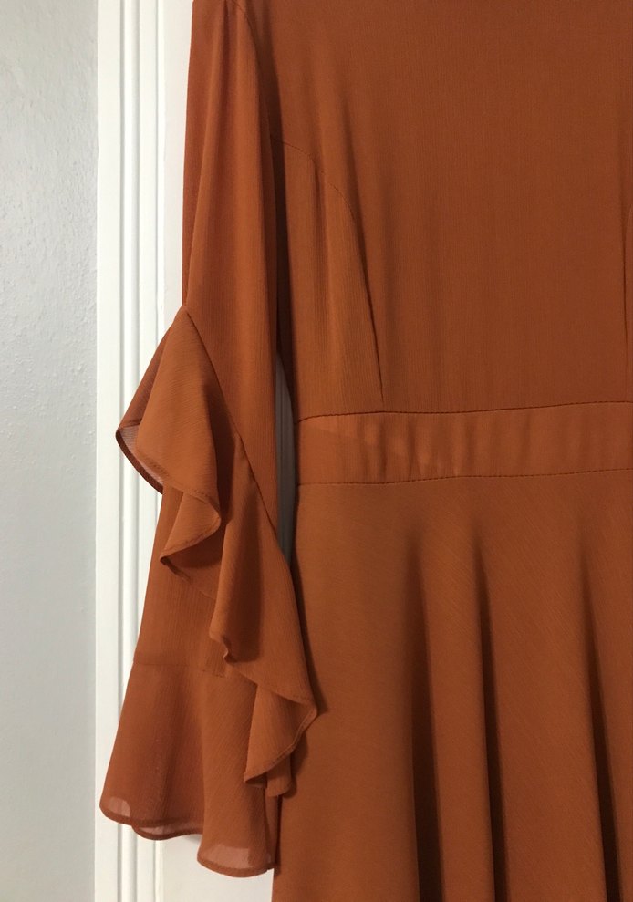 Kahverengi Uzun Kollu Salaş Kadın Elbise - Görsel 2