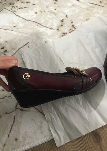 Burgundy Deri Dolgu Topuklu Tokalı Kadın Babet - Görsel 3