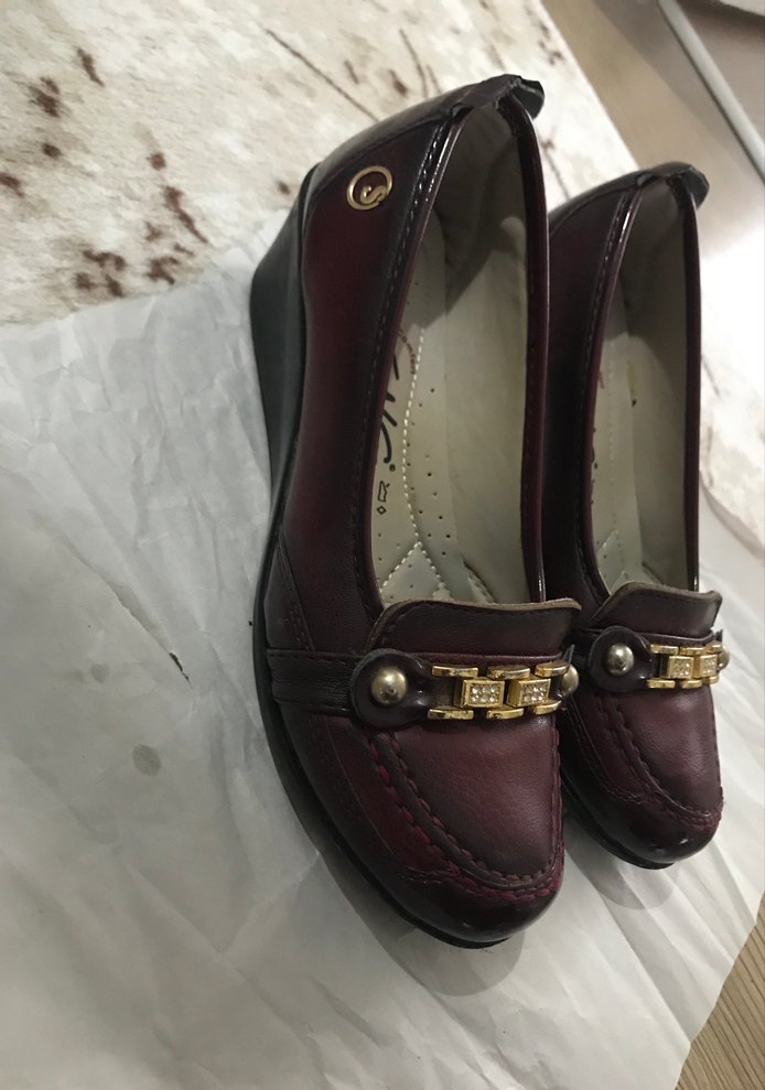 Burgundy Deri Dolgu Topuklu Tokalı Kadın Babet - Görsel 2