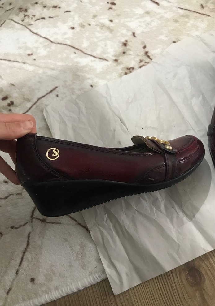 Burgundy Deri Dolgu Topuklu Tokalı Kadın Babet - Görsel 3