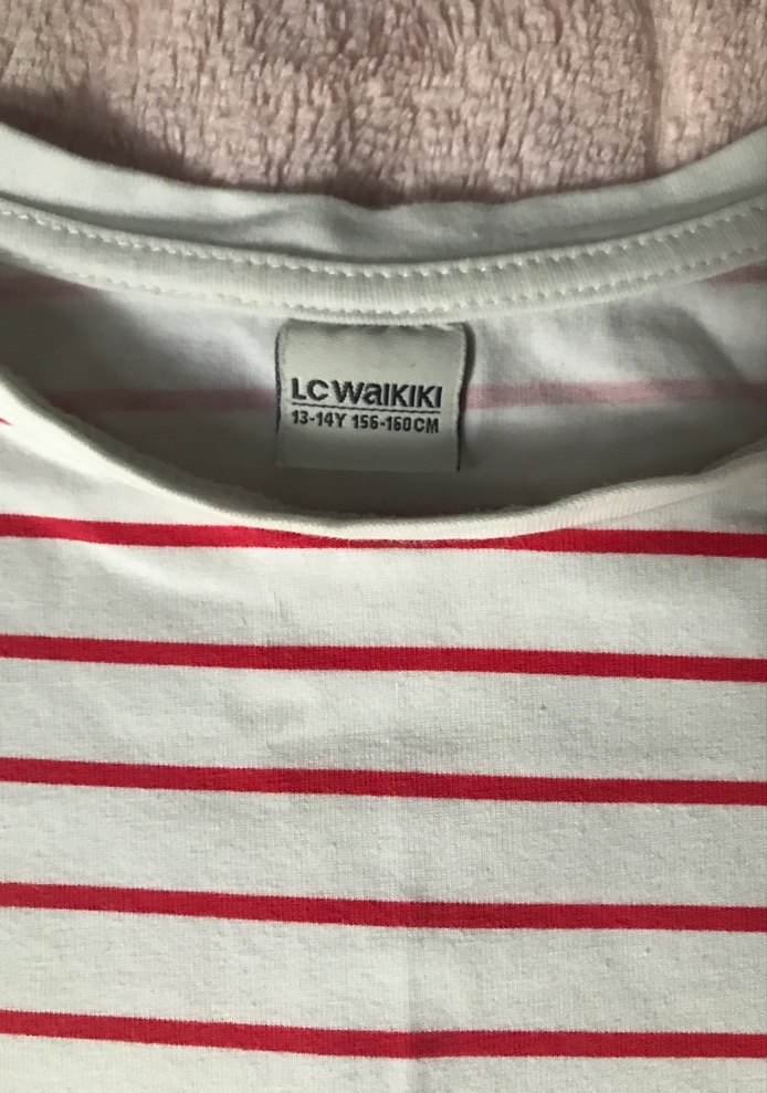 Kırmızı Çizgili Kız çocuk Tişört - Görsel 4