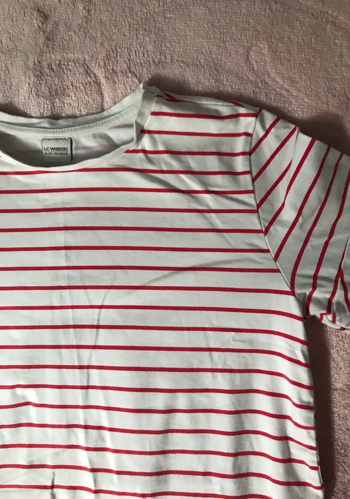 Kırmızı Çizgili Kız çocuk Tişört - Görsel 3