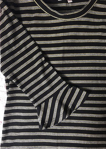 Kadın Çizgili Triko Uzun Kollu Tişört - Görsel 2