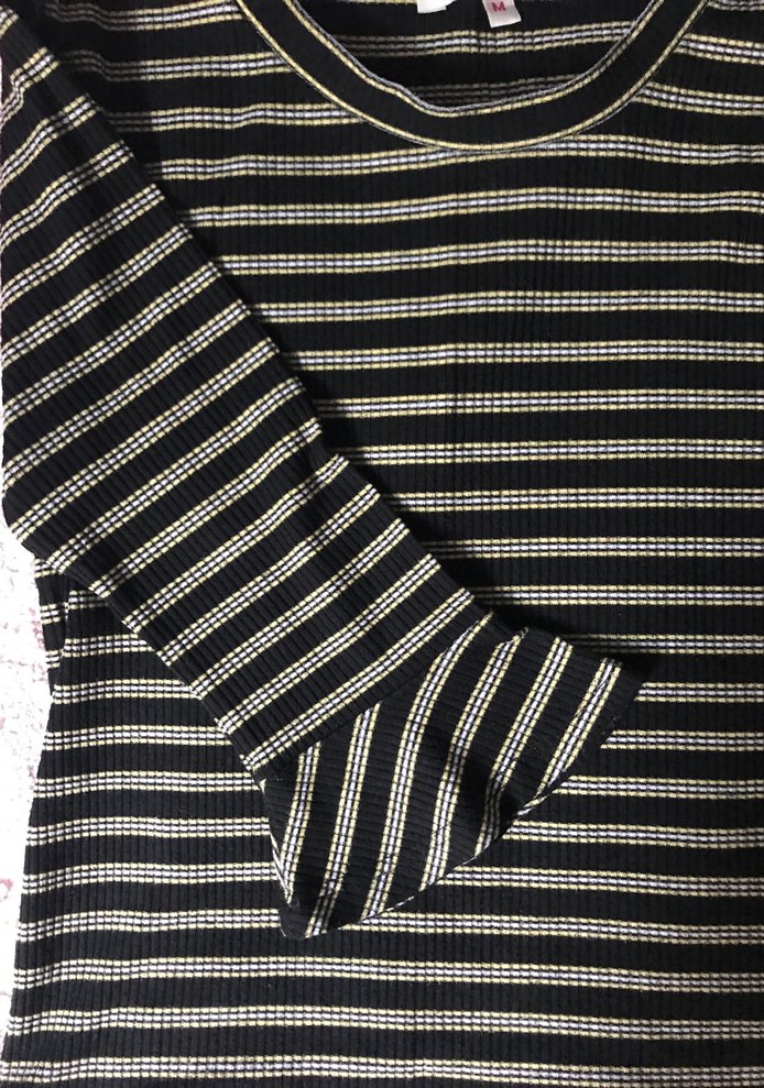 Kadın Çizgili Triko Uzun Kollu Tişört - Görsel 2