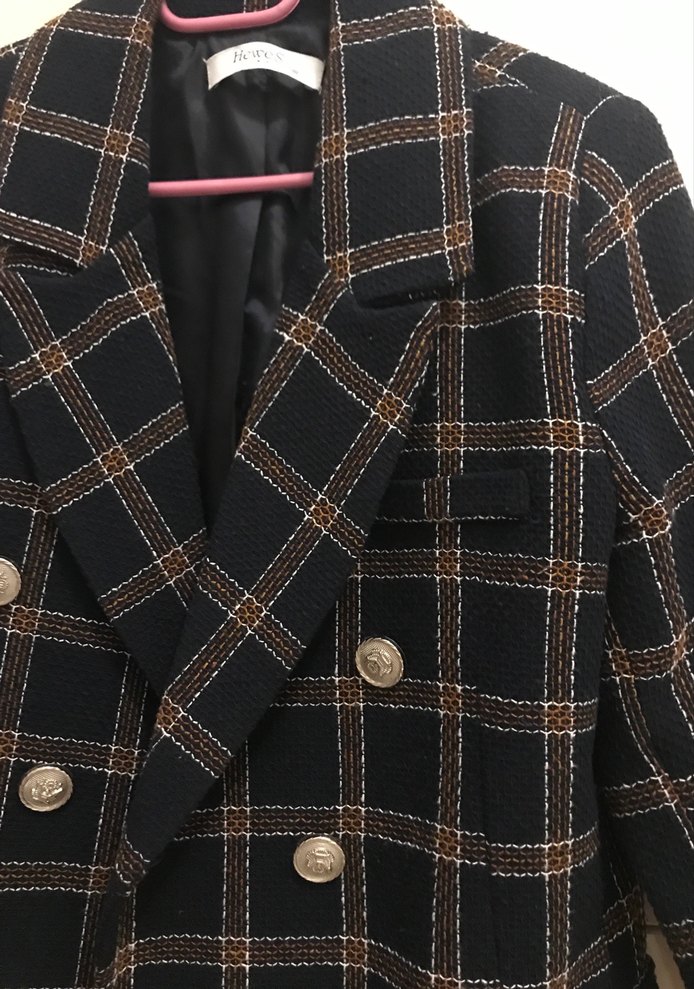 Düğmeli Kahverengi Ekose Kadın Blazer Ceket - Görsel 2