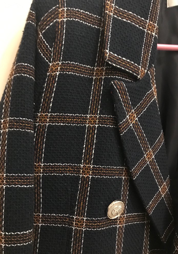 Düğmeli Kahverengi Ekose Kadın Blazer Ceket - Görsel 3