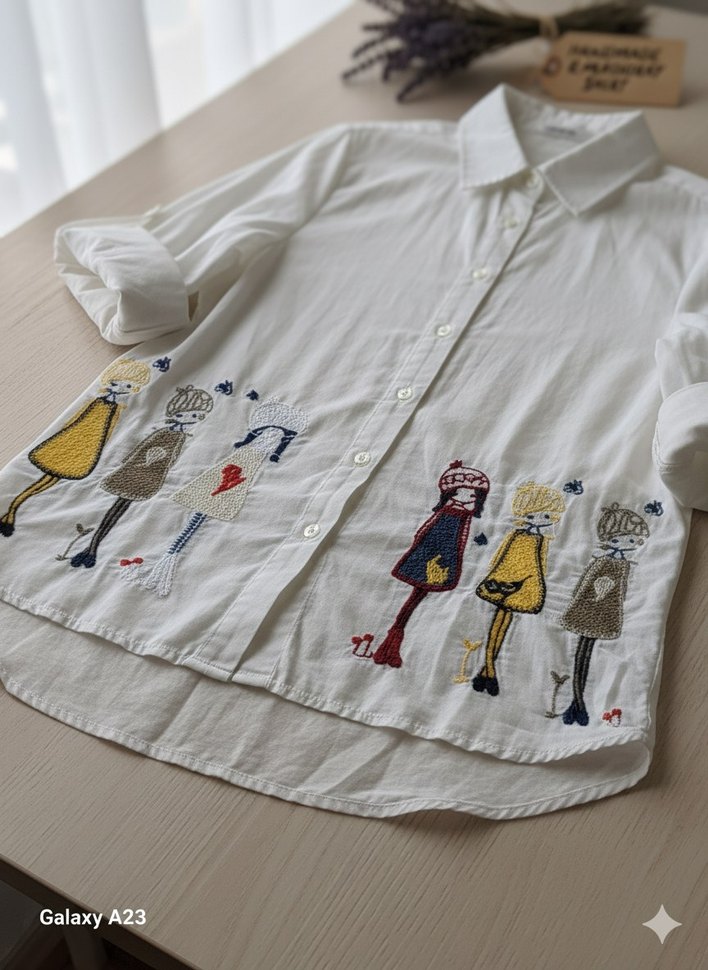 Nakışlı Düğmeli Beyaz Kadın Gömlek - Görsel 2