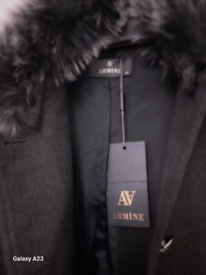 Gri Uzun Kadın Kaban, Kürklü Yaka - Görsel 2