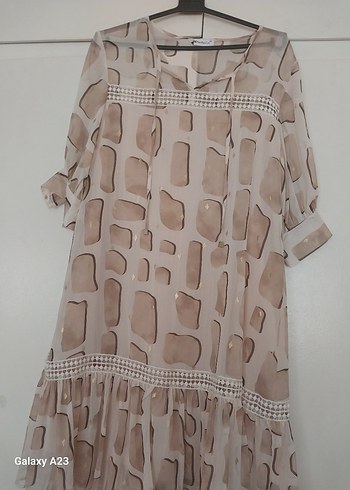 Bej Transparan Bohem V Yaka Hamile Tunik - Görsel 2