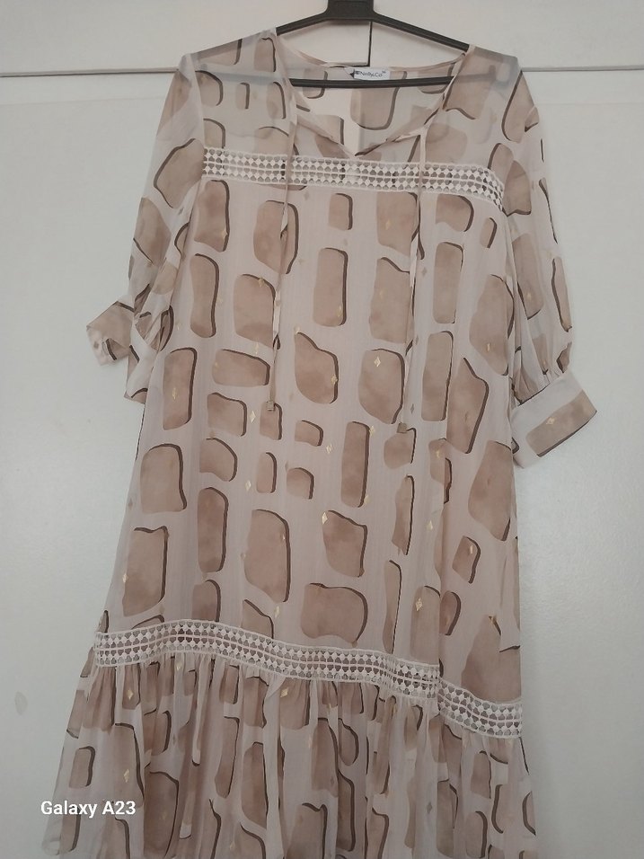 Bej Transparan Bohem V Yaka Hamile Tunik - Görsel 2