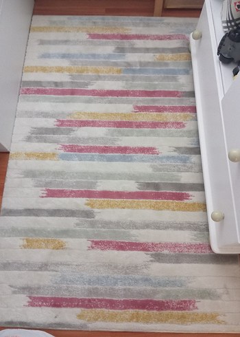 Renkli Çizgili Beyaz Halı 2 adet 100*150