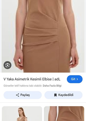 Bej Drapeli Uzun Kollu V Yakalı Elbise - Görsel 5