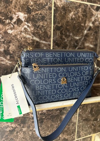 United Colors of Benetton Mavi Deri Çapraz Çanta