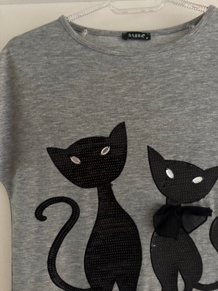 Gri Örgü Kedi Baskılı Sokak Stili Elbise - Görsel 2