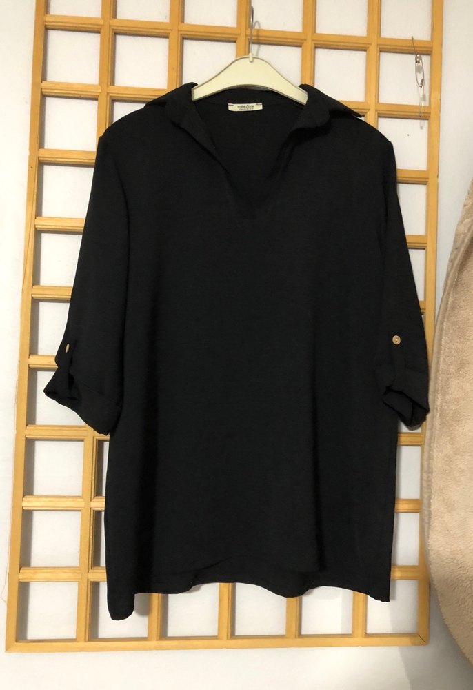 Siyah V Yaka Uzun Kollu Salaş Tunik - Görsel 2