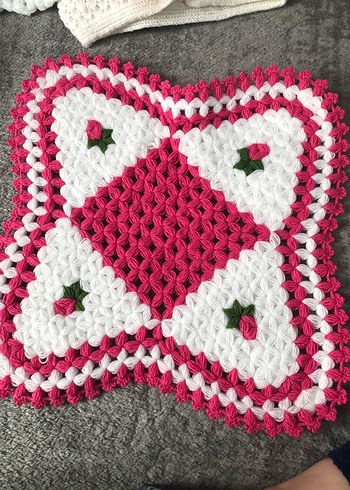 Renkli Çiçek Desenli El Yapımı Örgü lif - Görsel 5