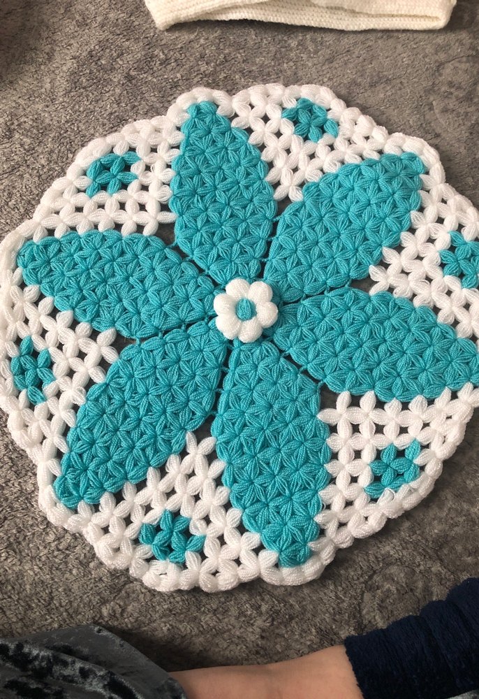 Renkli Çiçek Desenli El Yapımı Örgü lif - Görsel 4