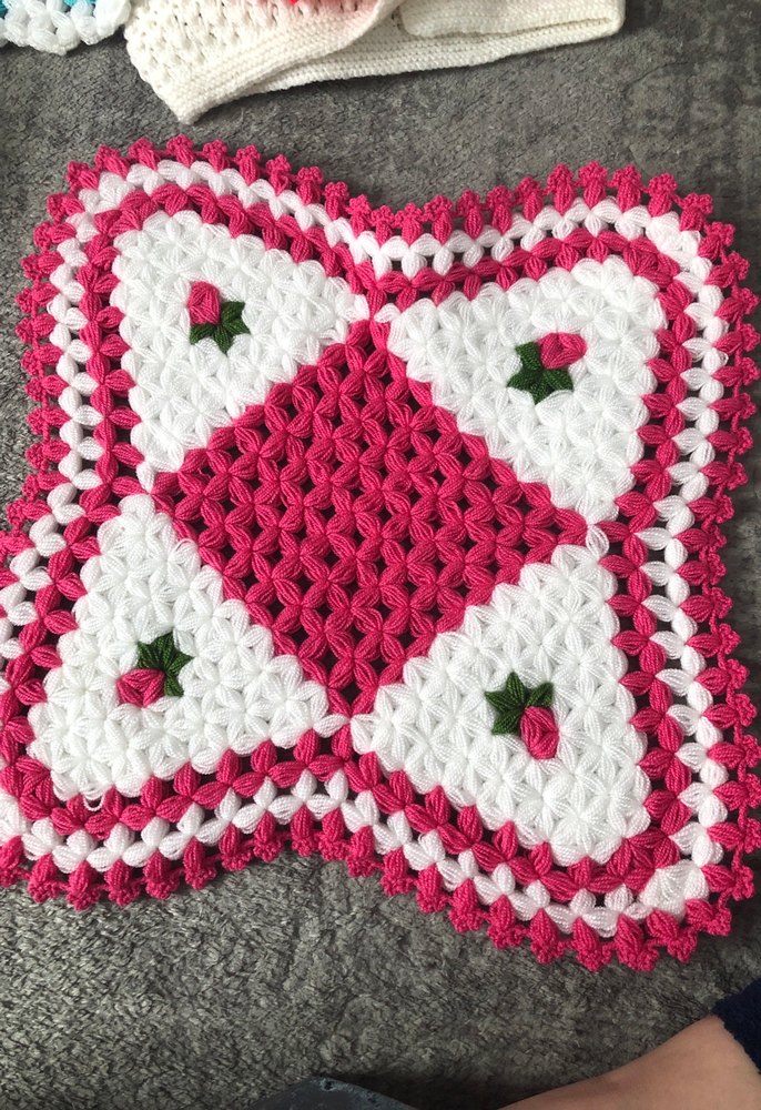 Renkli Çiçek Desenli El Yapımı Örgü lif - Görsel 5