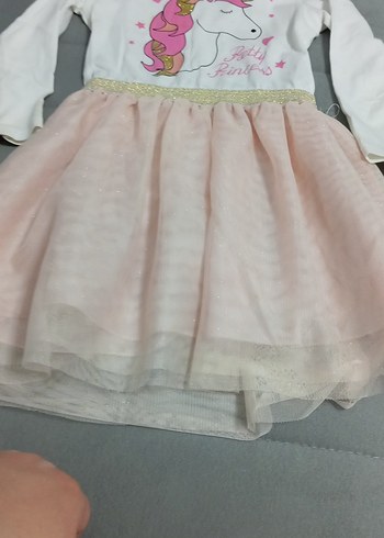 Uzun Kollu Unicorn Baskılı Kız Elbise - Görsel 4