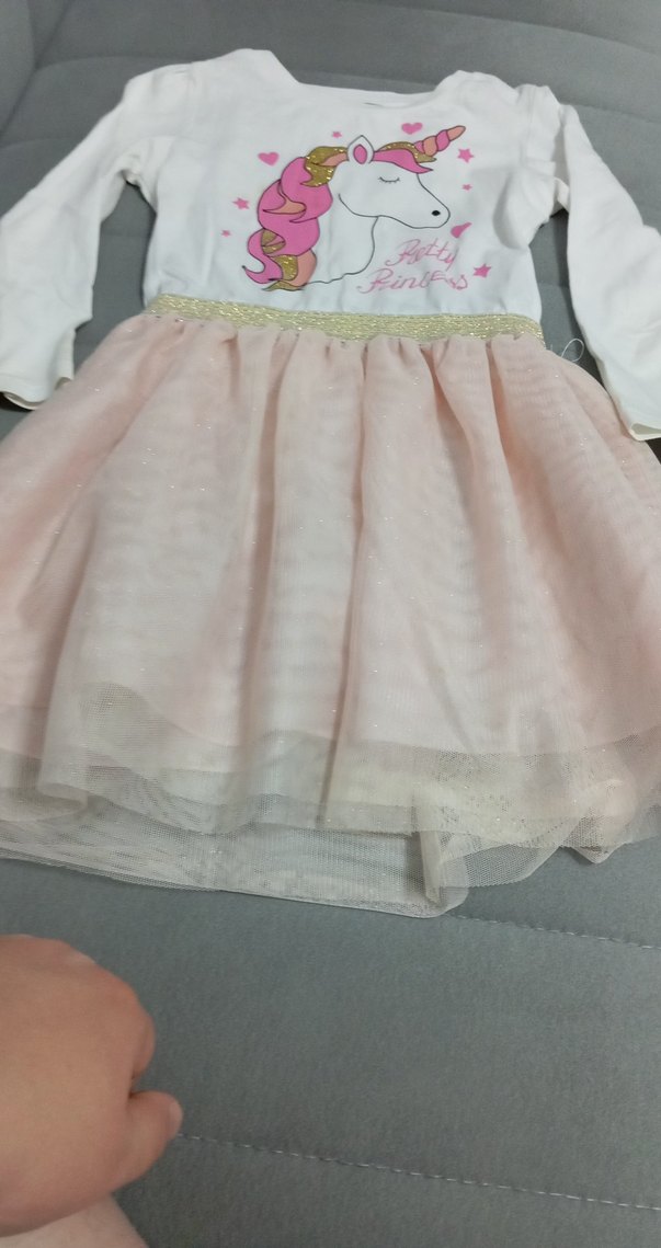 Uzun Kollu Unicorn Baskılı Kız Elbise - Görsel 4