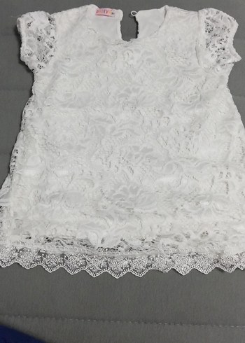 Kız Çocuk Beyaz Dantel İşlemeli Elbise - Görsel 2