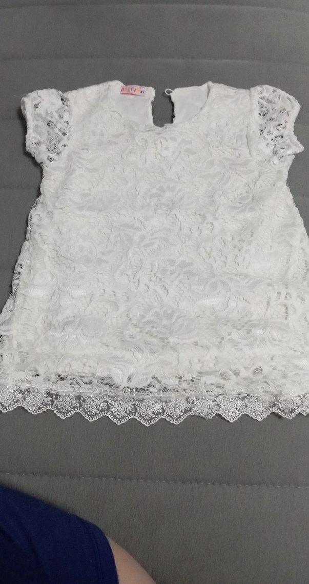 Kız Çocuk Beyaz Dantel İşlemeli Elbise - Görsel 2