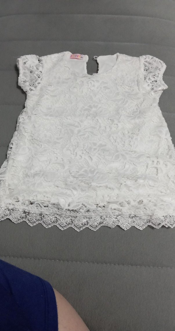 Kız Çocuk Beyaz Dantel İşlemeli Elbise - Görsel 3