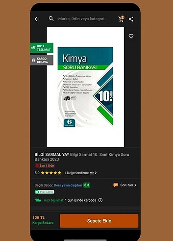 Kimya 10. Sınıf bilgi sarmal yayınları test kitabı 