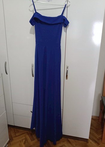Mavi Drapeli Uzun Abiye Elbise - Görsel 2
