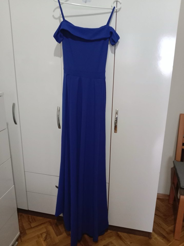 Mavi Drapeli Uzun Abiye Elbise - Görsel 2