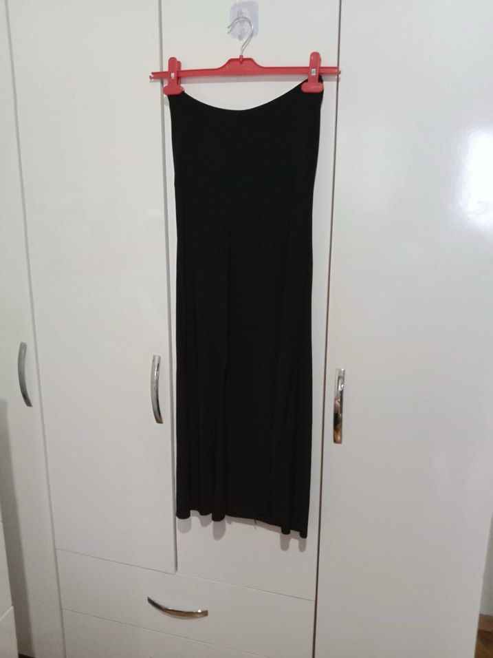 Siyah Straplez Uzun Drapeli Elbise - Görsel 3