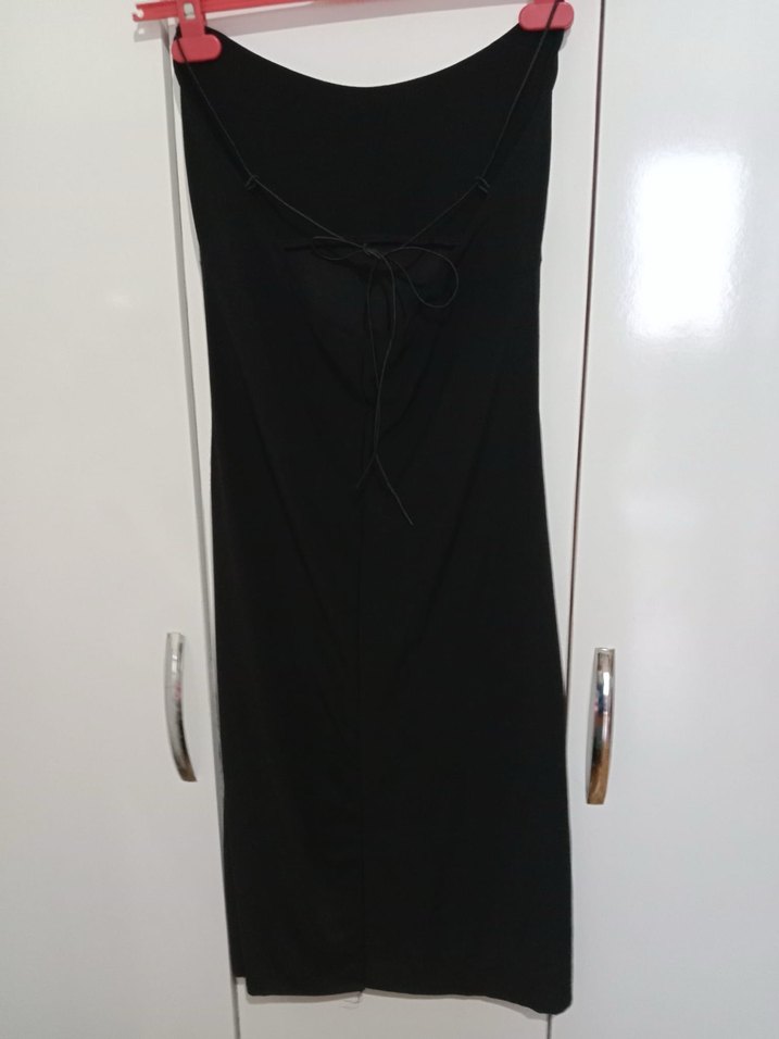 Siyah Straplez Uzun Drapeli Elbise - Görsel 2