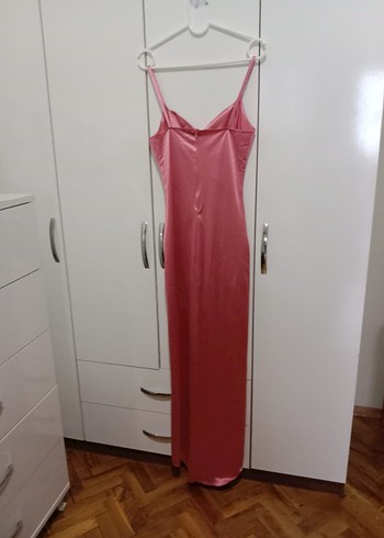 Pembe Parlak Drapeli Uzun Abiye Elbise - Görsel 2