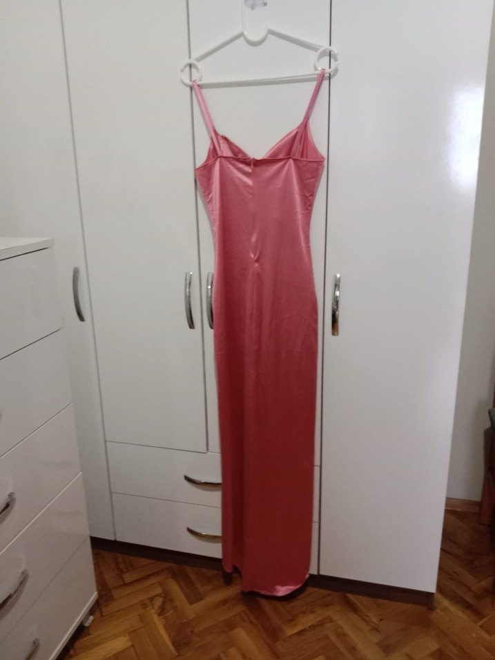 Pembe Parlak Drapeli Uzun Abiye Elbise - Görsel 2