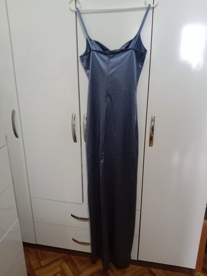 Drapeli Lacivert Uzun Abiye Elbise - Görsel 2