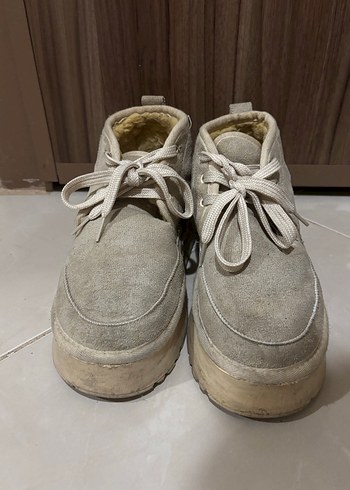 Bej Süet Kürklü Dolgu Topuk Kadın Bot - Görsel 2