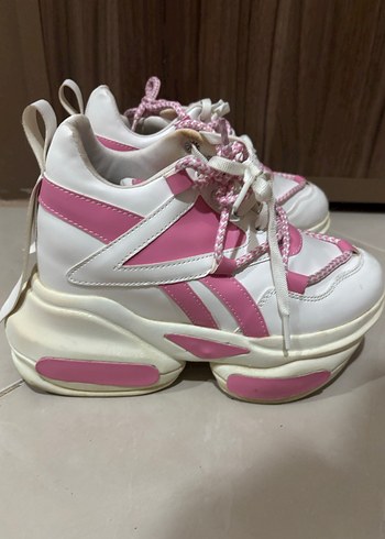 Beyaz Platform Topuklu Bağcıklı Spor Ayakkabı - Görsel 14