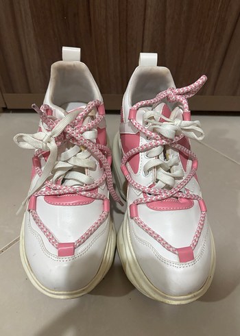 Beyaz Platform Topuklu Bağcıklı Spor Ayakkabı - Görsel 12