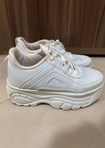 Beyaz Platform Topuklu Bağcıklı Spor Ayakkabı - Görsel 8