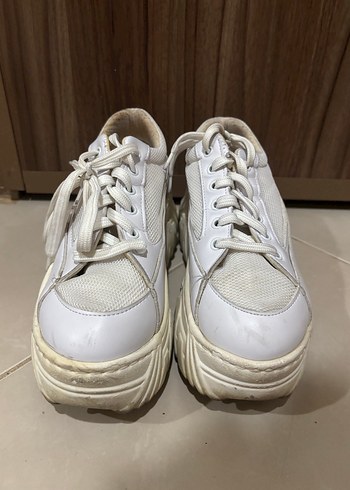 Beyaz Platform Topuklu Bağcıklı Spor Ayakkabı - Görsel 9