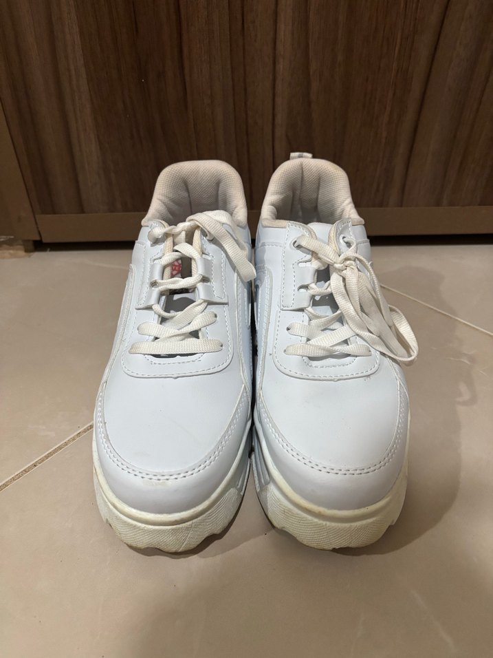 Beyaz Platform Topuklu Bağcıklı Spor Ayakkabı - Görsel 5