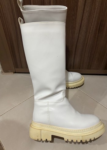 Bej,Siyah,Beyaz Kadın Diz Boyu Bot - Görsel 11