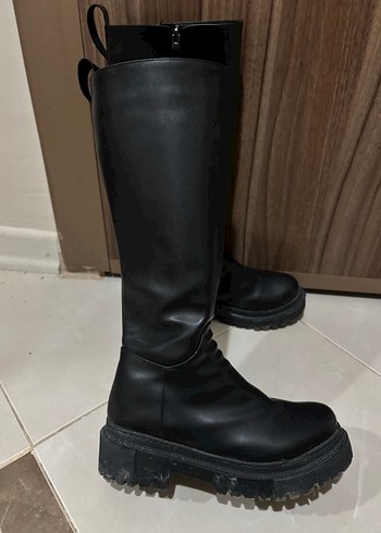 Bej,Siyah,Beyaz Kadın Diz Boyu Bot - Görsel 5