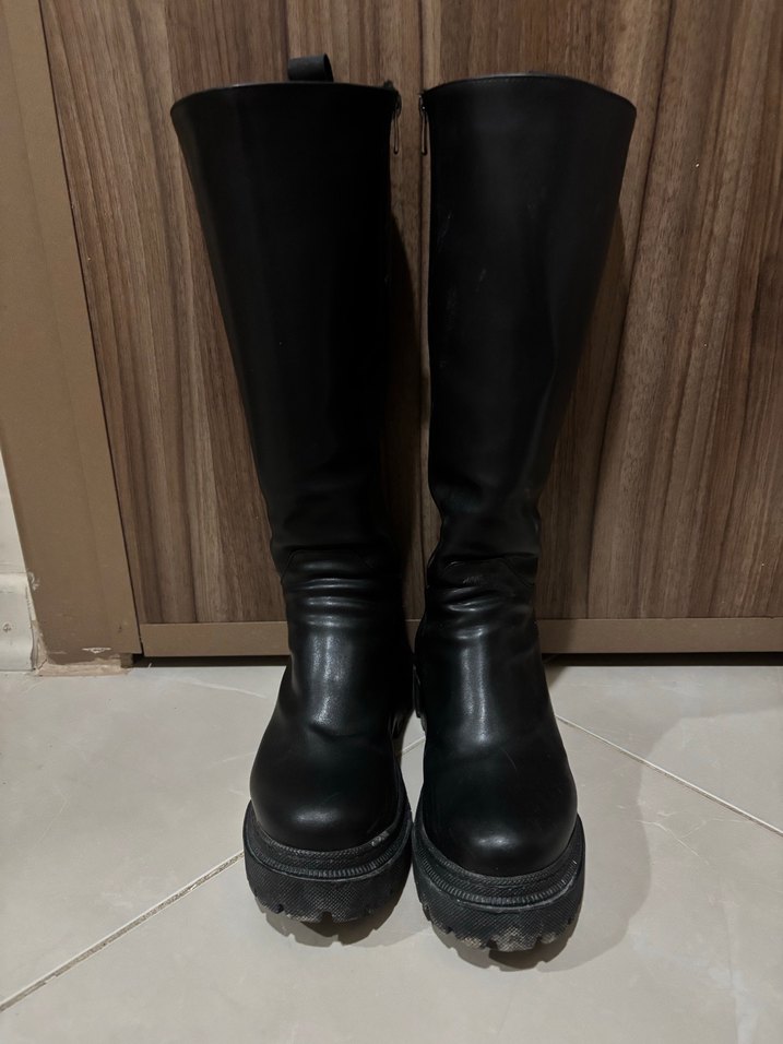 Bej,Siyah,Beyaz Kadın Diz Boyu Bot - Görsel 3