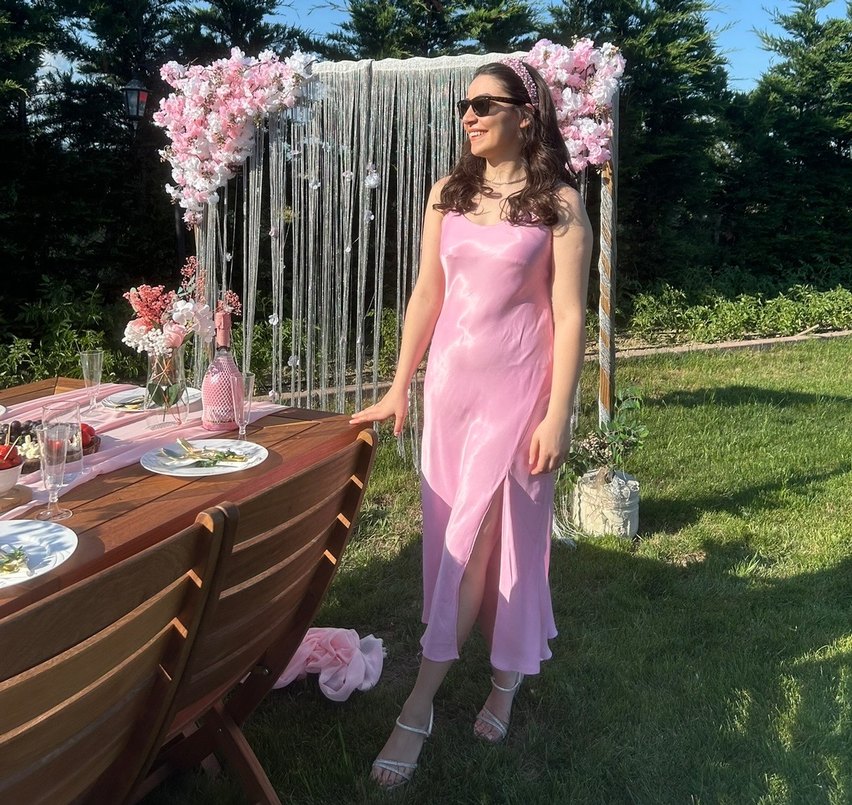 Pembe Drapeli Uzun Askılı Parti Elbisesi - Görsel 2