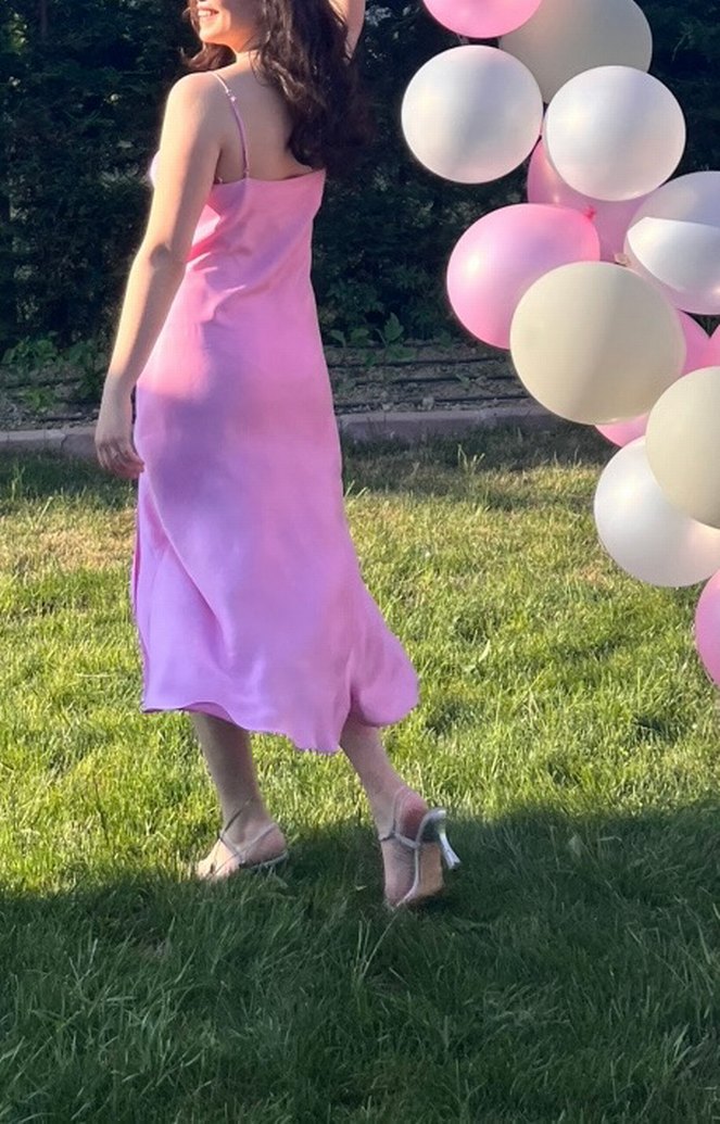 Pembe Drapeli Uzun Askılı Parti Elbisesi - Görsel 3