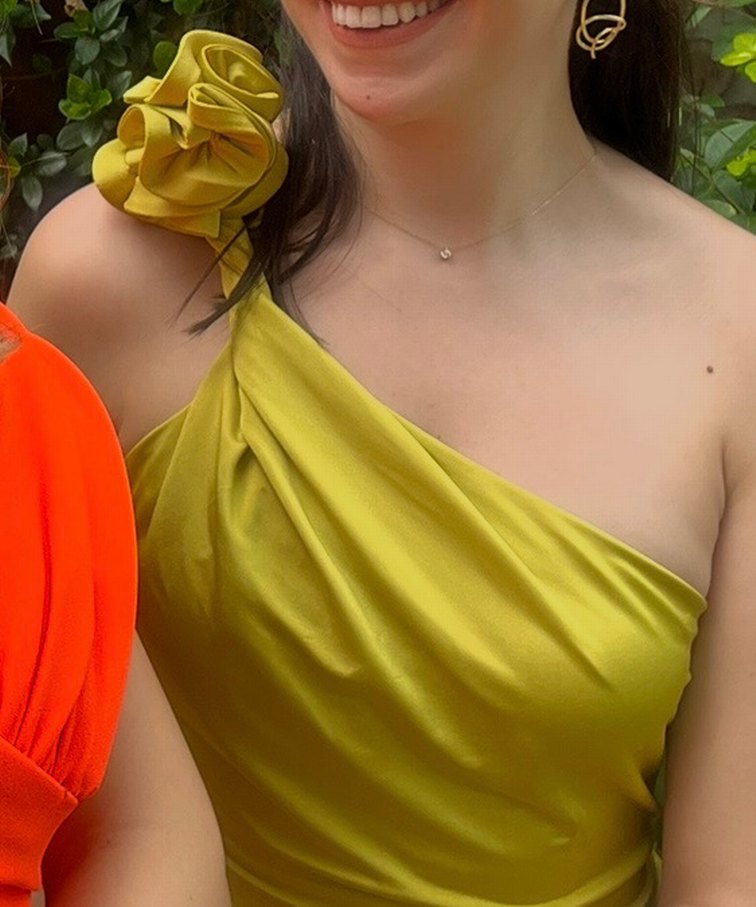 Sarı Drapeli Tek Omuzlu Midi Elbise - Görsel 3