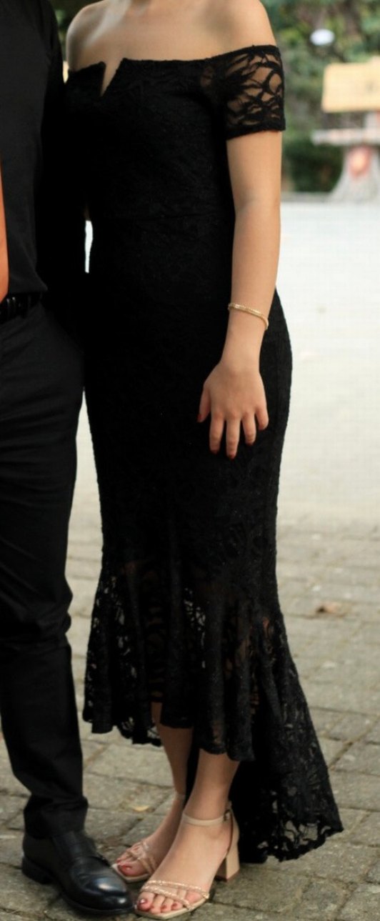 Dantel Detaylı Siyah Uzun Gotik Elbise - Görsel 2