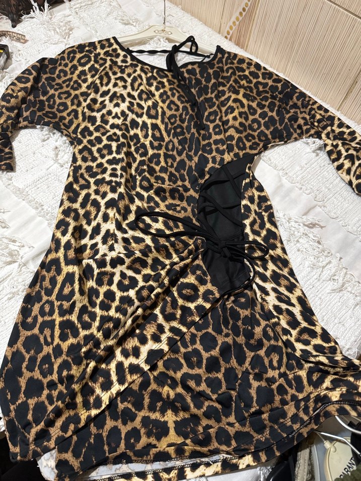 Leopar Desenli Midi Kadın Elbise - Görsel 4